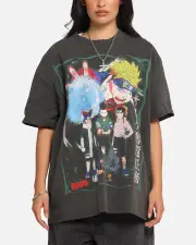 [73 Studio] 73 Studio X Naruto Sasuke Retrieval Heavy T-shirt Black Wash - Size L L Black Wash