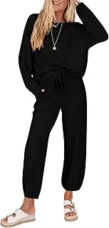 [KIRUNDO] Women's Fall 2 Piece Outfits Ribbed Knit Lounge Sets Long Sleeve Pullover Drawstring Jogger Pants Tracksuit Set