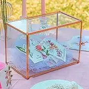 NCYP 26x15x20.3cm Copper Geometric Glass Card Box with Slot and Lock for Wedding Reception, Handmade Rose Gold Decorative Terrarium, Party Centerpiece (Glass Box and Lock Only)