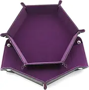 ERINGOGO Hexagon Dice Tray Collapsible Pu Leather Dice Storage Box Mobile Phone Storage Purple Easy Open Close