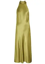 Galvan Sienna Halterneck Satin Midi Dress - Olive - 42 (UK14 / L) 42 (UK14 / L)
