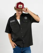 [Ringers Western] Ringers Western Men's Hawkeye Short Sleeve Shirt in Charcoal/White Size Medium M Charcoal/White