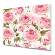 Glass Kitchen Chopping Board Worktop Saver English roses green and pink 2x30x52
