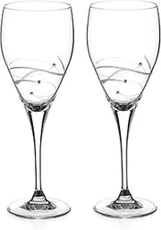 [DIAMANTE] Swarovski Red Wine Glasses Pair - 'Chelsea Spiral' Design Embellished with Swarovski Crystals - Set of 2