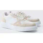 Mens Ecru Chunky Mesh Panel Trainers