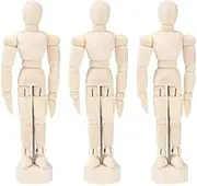 Wooden Artist Manikin,4.5 in Jointed Poseable Figure Model with Metal Stand, Beechwood Drawing Mannequin for Sketching, Animation Desktop Display (Adjustable Limbs) (3pcs)