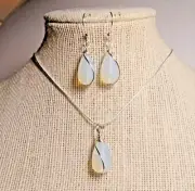 SEA GLASS OPAL colored petite Teardrop set. Hand wired 20" chain