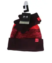 NWT Under Armour Boys Beanie & Gloves Combo Set OSFA Dark Maroon/Beta