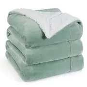 Sherpa Fleece Blankets Queen Size for Bed - Queen (90" x 90") 04 - Sage Green