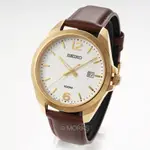 現貨 SEIKO SUR216P1 精工錶 手錶 42MM 日期視窗 白面盤 金色錶圈 咖啡色皮錶帶 男錶女錶