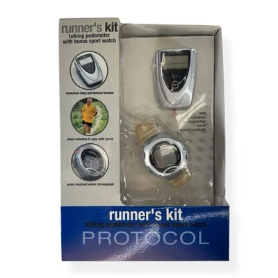 RUNNERS KIT PROTOCOL TALKING PEDOMETER STEP COUNTER w/ BONUS SPORTS WATCH