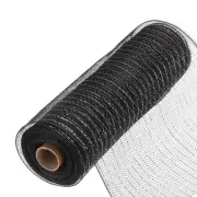 10 Inch Glitter Poly Burlap Mesh for Wreath Mesh Ribbon 10 Yard Black & Silver
