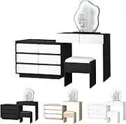 ALFORDSON Modern Dressing Table with LED Mirror, Adjustable Vanity Makeup Desk with 8 Storage Drawers and Stool, Black White
