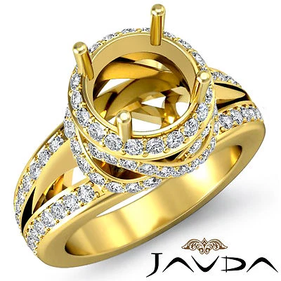 Antique Halo Pave Round Semi Mount Diamond Engagement Ring 14k Yellow Gold 1.3Ct