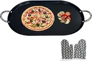 LetFeng Large Oval Comal Griddle Nonstick Coating Black Griddle Double Burner Griddle With Durable Double Handle for Gas Grill, Camping/Indoor 26”