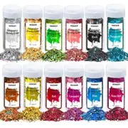 Holographic Chunky Glitter 12 Colors Sparkle Sequins Cosmetic Craft Set for E...