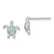 Sterling Silver Cz Turtle Post Earrings