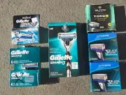 New Gillette Mach3 & Turbo Lot: 1 Razor Blade Handle w/ 26 OEM & Non Cartridges