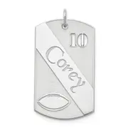 Sterling Silver Ss/Rhodium-Plated Personalized Football Dog Tag Charm