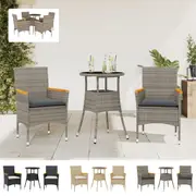 Garden Dining Set with Cushions Bistro Set Black Poly Rattan and Glass vidaXL
