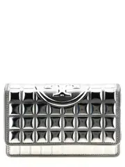 [Tory Burch] Tory Burch-Fleming Metallic Square Quilt Portafogli Silver-Donna OS Silver