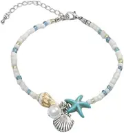 [Namzi] Turtle Starfish Bracelet Anklet for Women Boho Blue Anklet String Colorful Summer Beach Jewelry,Blue C, 7.48inch, no gemstone