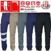 Mens Cargo Pants Work Elastic Cuffed Stretch Cotton Combat Wear 3M Tape UPF 50+