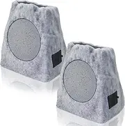 Outdoor Bluetooth Speaker with Light Show - Solar Powered & USB Charging, Bluetooth 5.0, Dual Pairing, IP44 Waterproof Wireless Speaker for Garden, Patio, Pool, Deck, Yard Rock Speaker Design (2PCS)