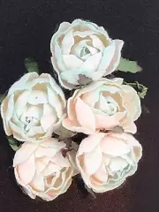 5 Mulberry Paper Flowers 3 cm - White/Pale Blue Peonies, Scrapbooking, Cards