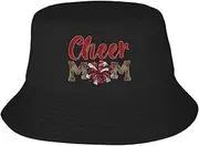[OTIQTI ART] Bucket Hats Fashion Sun Cap Packable Outdoor Fisherman Hat for Women and Men Cheer Mom Red Black Pom Bucket Hats