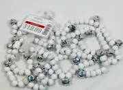 Silver Bell & White Wooden Bead Christmas Tree Garland - 6’ ea. NWT