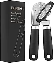 Beneno Multifunctional Heavy Duty Can Opener and Bottle Opener with Magnet, Durable Sharp Cutting Blade, Smooth Cutting Edge, Big Effort-Saving Knob & Soft Rubber Grip Handle, Black