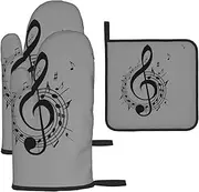 Music Symbol Oven mitt and pot holder set of 3 Kitchen mitt pair Heat resistant and durable for baking