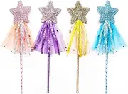 AIMALL Girls' Sparkling Fairy Wand, Five-Pointed Star with Sequins, Available in Pink, Purple, Yellow, Blue, 10.82 Inches Long