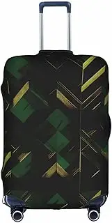 [Pvinnk] black green and gold geometric Print Protective Luggage Cover Elastic Washable Suitcase Protector Travel Gear Protector, White, Small