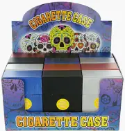 (12) King Size Push-to-Open Plastic Cigarette Case w/ Metallic Finish Design