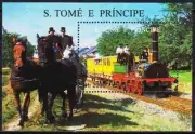 s53644 S. TOME E PRINCIPE MNH** 1996 TRAIN strip of 5v LOCOMOTIVE RAILWAY