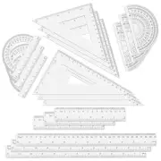 18pcs Geometry Set, Plastic Ruler Straight Ruler Clear Ruler Protractor Inches