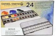 DANIEL SMITH 24 Color Hand Poured Watercolor Half Pan Set in a Metal Box