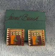 Laurel Burch Vtg “NAIPO” Stud EARRINGS New Original Card Tribal Faces