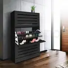 Shoe Cabinet Shoes Storage Rack Organiser Wooden Shelf 3 Doors 45 Pairs Black