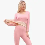 [ZJJJSKJ] Colorful Ladies Thermal Underwear Set AB-face Brushed Base Layer Tops and Bottoms Bottoming Compression Thermal Clothing(Size:Medium,Color:Pink)