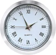 1.5" Round Quartz Mini Clock White Face Silver Bezel Roman Numerals