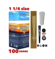 elements organic rice 1 1/4 size pre rolled cone+cone tube+glass cone tip
