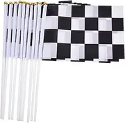 Hand Check Flag - Black And White Racing Flag | 5x8 Inch Racing Pennant Hand Banner | Held Banner Checkered with Spear Top For Race Car Party & Sport Events, Decorations Supplies