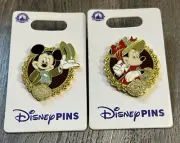 Disney Parks~ Set HKDL Pin Dapper Mickey & Minnie Mouse Hat Frame DH Pin