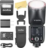 Godox V100N V100 N Round Head Camera Flash for Nikon Camera Flash Speedlite Speedlight,100Ws 2.4G TTL1/8000 HSS,400 Full Power Flashes,7.2V/2980mAh Li-ion Battery,1.7s Recycle Time,LED Modeling Lamp