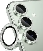 CloudValley for Samsung Galaxy S25 Camera Lens Protector Bling, 9H Tempered Glass + Aluminum Alloy Metal Individual Lens Protective Ring [Glitter Decoration] Ultra-HD Tempered Glass Cover,Glitter Mint