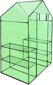 Outdoor Walk-in Greenhouse with 4 Shelves Garden Large Portable Gardening Plant Hot House Powder-coated Steel Frame Plant House