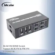4K HDMI Switch 4 Port Switcher 4 In 1 Out USB KVM Display Support PiKVM/BLIKVM